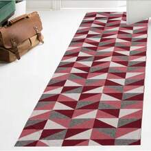 Rubberized Jacquard Runner Rug 2.00x0.65 Geometric For Bedroom, Living Room, Office Or Kitchen, Non-Slip Promotion - 紅白色 - 查看 1