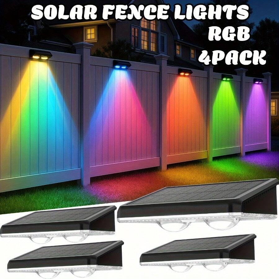 4 Packs Solar Fence Lights, Multicolor Garden Wall Light, Outdoor Yard Landscape Villa Corridor Decorative Lighting For Halloween Christmas, Thanksgiving, Smart Sensor Illumination For Home And Garden - 4 Pcs (9modes) - View 1