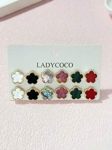 LADYCOCO 6对时尚优雅多色四叶草耳钉，适合女性日常搭配，珠宝耳环套装 - 多色Z - 查看 3