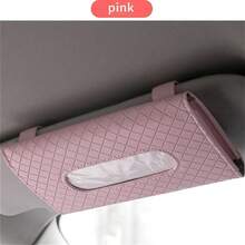 New Car Tissue Storage Box, Stand Box, PU Leather Napkin Container Storage Box, Sun Visor, Universal Car Tissue Box - Pink - View 1
