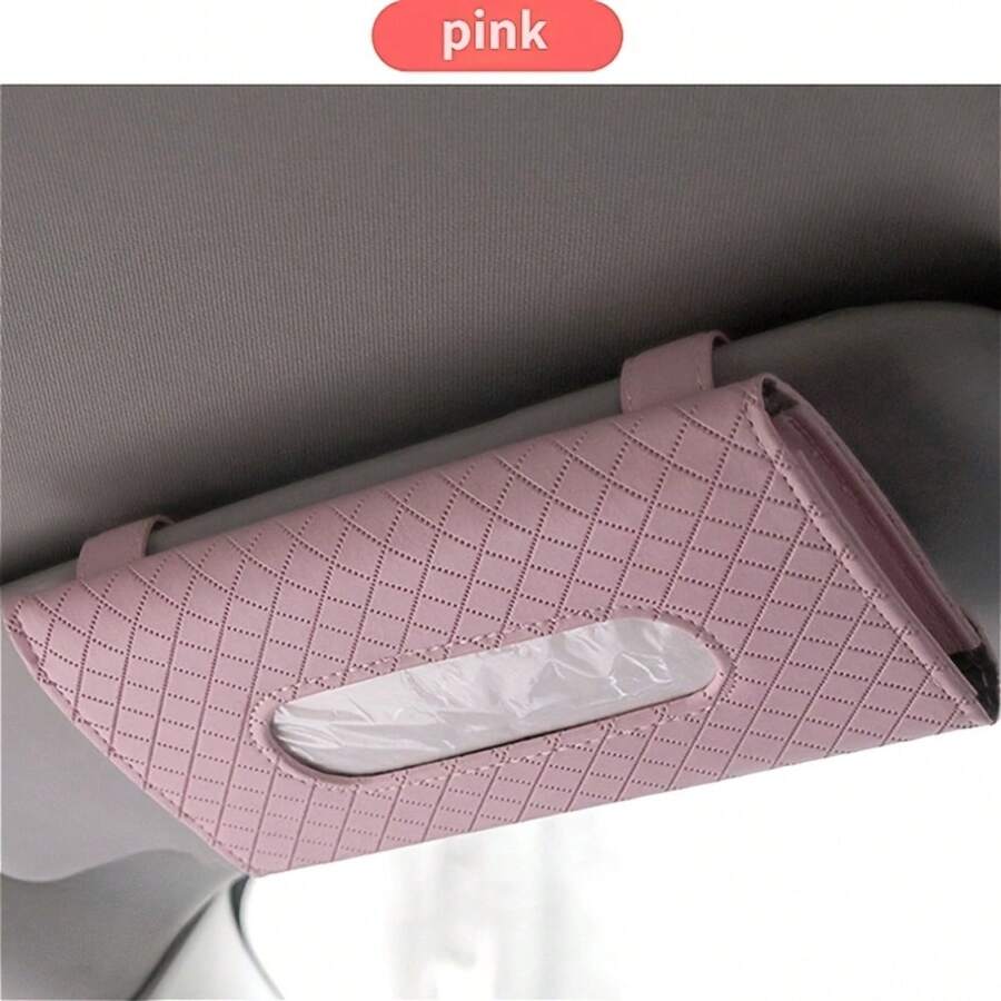 New Car Tissue Storage Box, Stand Box, PU Leather Napkin Container Storage Box, Sun Visor, Universal Car Tissue Box - Pink - View 1