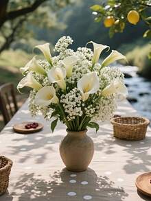 30PCS Stems Artificial Flowers, Premium White Realistic Calla And Gypsophila For Home Decor, Wedding Decoration, Table Centerpiece, Office Decor, Valentine's Day, Father's Day, Lily & Carnation Arrangement, Holiday Seasonal Display