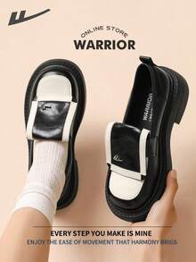 WARRIOR Warrior Ladies' Small Leather Shoes Casual And Fashionable With Thick Soles That Increase Comfort Versatile And Retro British Style Loafers Applicable Throughout The Year Wear-Resisting All-Day Wear
