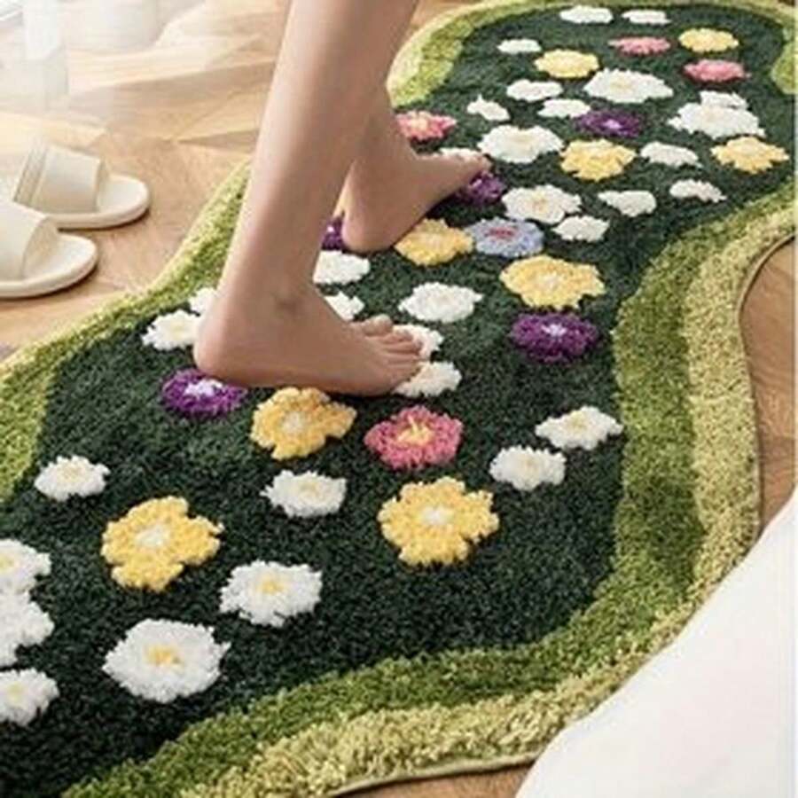 1 Peça Tapete de Banheiro de Musgo Floral 3D, Tapete Felpudo Absorvente, Tapete Antiderrapante para Sala de Estar, Quarto, Varanda, Lavável em Máquina, Retangular, 1600 GSM, 2,5 cm de Espessura, Poliéster, Revestimento Não Tecido, Decoração Felpuda e Fofa de Inverno
