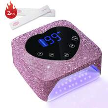 Secador de uñas LED recargable de 72 W con 2 limas, lámpara UV/LED de doble fuente de luz, sistema inteligente de recordatorio de bajo consumo, 5 configuraciones de tiempo, control táctil y sensor automático, dispositivo de secado rápido con lámpara (rosa con pegatinas de diamantes)