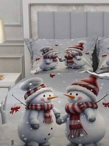 2/3pcs Snowman Christmas Bed Comforter Set, Cute Cartoon Duvet Cover Bed Sheets Set -Bedding Set, With 1 Duvet Cover And 1-2 Pillowcases, King-Size Bedspread, Soft Skin-Friendly Polyester, Machine Washable, Dry Clean,Suitable For Room/Bedroom/Home Decoration.