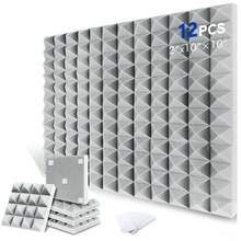 OLOEY 12/24 piezas de espuma acústica piramidal de alta densidad de 10 x 10 x 2 pulgadas, 4 torres, decoración de pared para renovación del hogar, insonorización, reducción de ruido, espuma absorbente de sonido