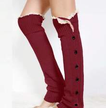 Button Decorated Knitted Over-The-Knee Socks For Women, Long JK Slouch Socks, Autumn And Winter Warm Retro Style Leg Warmers, Pair With High Heels And Boots - 淺灰 - 查看 7