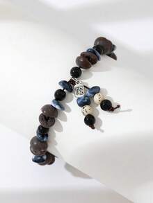 Coffee Bean Beaded Bracelet, Chinese Style, Natural Stone Small Blessing Pendant, Versatile For Men