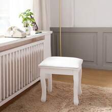 Square Vanity Stool Chair, High Elastic Cotton Makeup Bench, Modern Padded Piano Stool Seat For Makeup Room, Bathroom, Living Room, Ottoman, White Curved Leg - 白色 - 查看 5