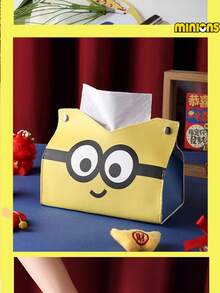 Minions Minions 1pc Medium Capacity Creative Shape Thick Plastic Material Minions Cartoon Tissue Box Yellow Pattern Rectangular Double-Sided Printing Decorative Storage Box Suitable For Desktop Living Room Bedroom Restaurant Office Festive Gift