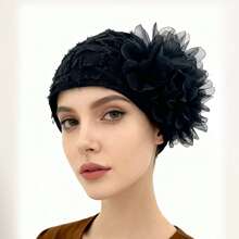 1pc Women Multicolor Sparkling Lace Flower Breathable Cover Head Elastic Casual Cute Bohemian Muslim Cap Suitable For Short Hair And Daily Life, Perfect For Mother Day