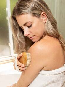 Dry Body Brush, Exfoliating Body Scrub Brush, Shower Exfoliating Brush, Silicone Exfoliating Body Brush, Suitable For Dry Brushing And Bathing, Natural Bristles, Suitable For Dry Skin, Promotes Blood Circulation, Prevents Ingrown Hair, Suitable For Back, Legs, Feet, Easy To Clean, Cleanses Blackheads And Cellulite, Ideal Tool For Home Bathing. - Multicolor - View 7