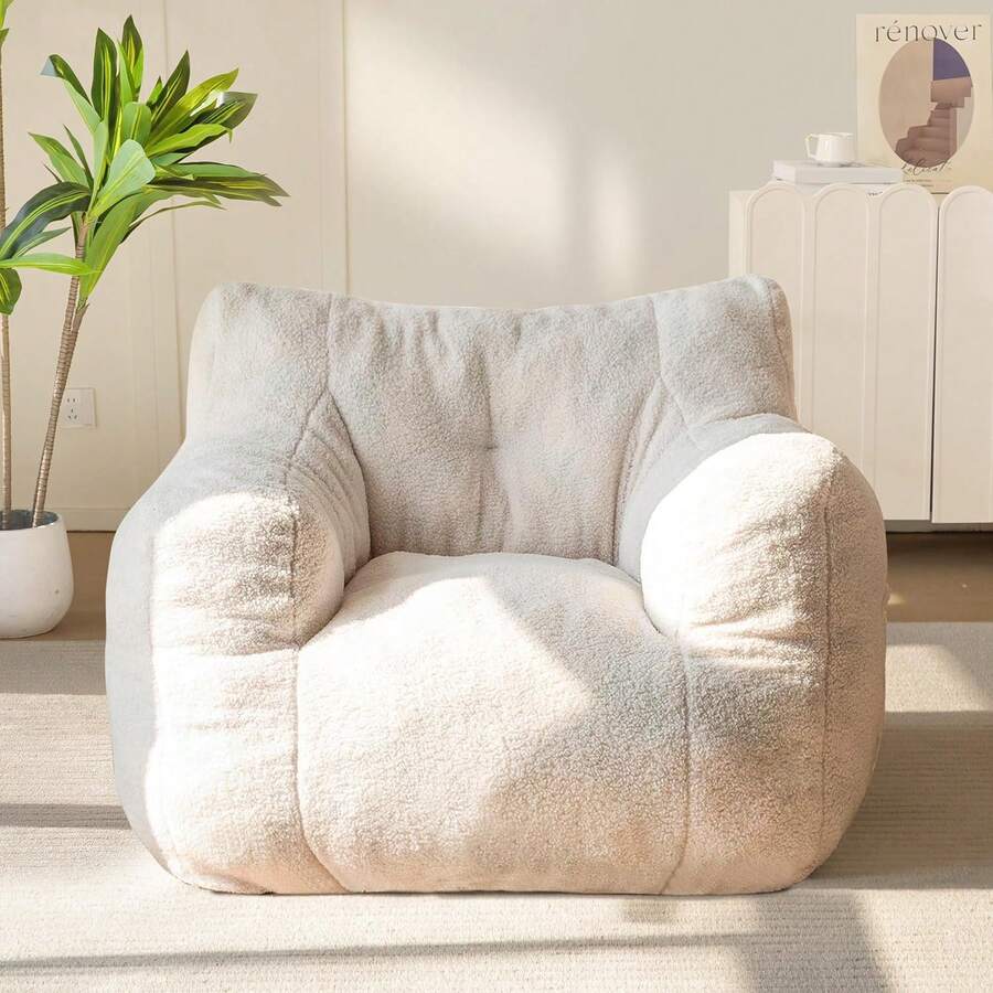 MAXYOYO Bean Bag Chair, Tufted Bean Bag Sofa With Boucle Fabric, Comfy Lazy Chair With Filler, Living Room Sofa Adults Teens, Accent Couch Bedroom Dorm, Beige - Màu cam (Vải có dây) - Xem 1