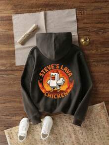 Young Boy's Comfortable Loose Fit Fleece "Steve's Lava Chicken" Sweatshirt Sweatshirt Showcases His Gamer Style Personalized - Dark Grey - View 2