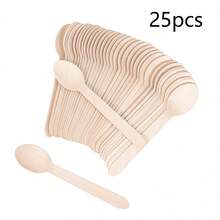 25/50/100/200/300 件 6.3 英寸 A 级一次性木勺和叉，适用于沙拉、面条、毕业派对、生日、露营、餐厅、户外、聚会、家庭活动 - 米色 - 查看 7