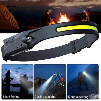 1pc LED Headlight Sensor Flashlight Silicone Material Rechargeable And Waterproof Suitable For Outdoor Camping, Fishing, Household Emergency Lanterns