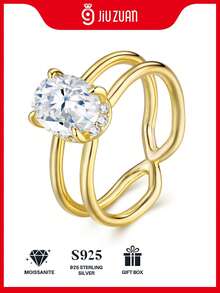 1pc 925 Sterling Silver Moissanite Diamond Ring, Suitable For Banquet, Party, Official Occasions, Festivals, Valentine's Day, Engagement, Wedding, Anniversary, Birthday Gift, Daily Wear