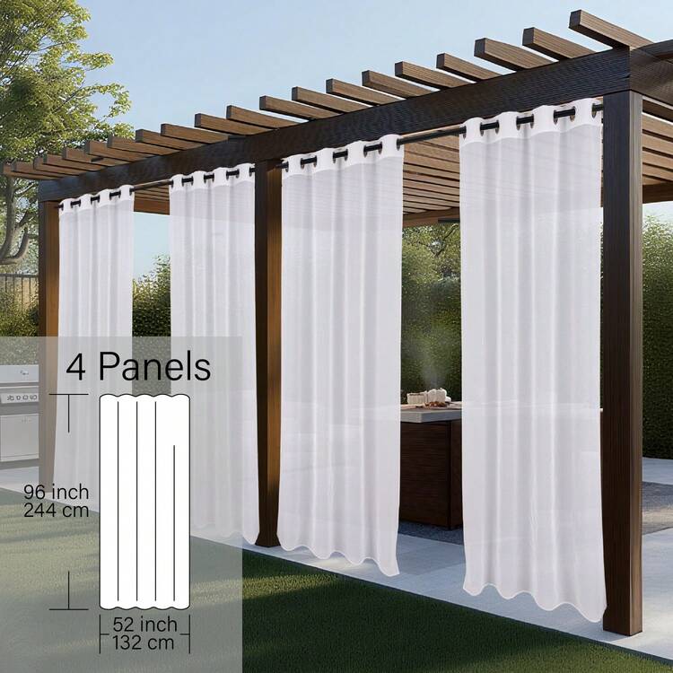 4 Panels Outdoor Sheer Semi-Transparent Curtains For Gazebos, Front Porches, And Pergolas Light-Filtering Privacy Curtains, White - 白色 - 查看 12
