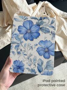 This Beautiful And Cute Cartoon Blue Flower Double-Sided Acrylic Crystal Clear Back Cover Is Shock-Resistant And Durable, Suitable For IPad 7th, 8th (10.2 Inch) And 10th Generation. It Has A Built-In Pen Slot, Supports Sleep/Wake Function And Multiple Folding Stand Modes. It Is An Ideal Choice For Halloween And New Year Gifts. - Multicolor - View 3