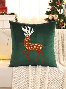 1 pieza Funda de almohada decorativa navideña, franela con bordado de reno de peluche, decoración rústica para sala de estar, dormitorio, sofá, regalo navideño