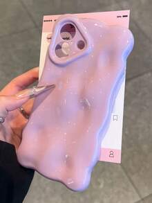 可愛粉色不對稱波浪糖果色 3D 立方體實心波紋軟手機殼，相容 iPhone 17 Pro Max、17 Pro、17 Air、17、16、15、13 Pro Max、11、12、14 Pro Max，馬卡龍亮面防震手機保護殼，春季復活節禮物 - 淺紫色 - 查看 5