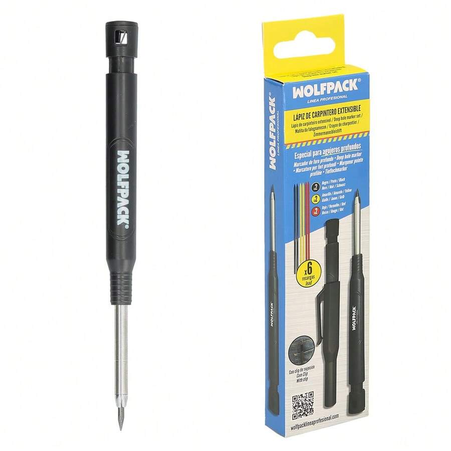 Matita meccanica WOLFPACK PROFESSIONAL LINE con 6+1 ricariche, pennarello a cera, pennarello a gesso, tracciante, pennarello, pennarello da costruzione, - Bianco - Visualizzare 1