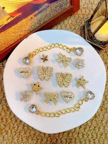 14pcs Gold Heart, Butterfly, Bow, Star, Starfish Shoe Clips, Multifunctional Shoe Accessories For Women's Sandals, Slippers, Beach Bags, Ideal For Holidays And Birthday Party Gifts
