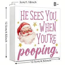 Seria roz de Crăciun, ornament artizanal din lemn de 4,92x4,92 inci, element Moș Crăciun, potrivit pentru decorarea casei, dormitor, sufragerie, masă, cadouri de Crăciun pentru petreceri, cadouri de sărbători