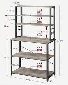 VASAGLE レンジ台 レンジボード 幅60 キッチンラック大型レンジ対応 高耐荷設計 可動棚 高さ167cm シンプル 北欧 電子レンジ ボード 収納 食器棚 6個Ｓ字ラックを付き - 象牙 - チェックする 4