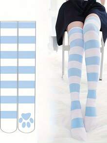 1/2/3 Đôi tất cao đến gối in hình móng vuốt mèo, tất cao đến đùi in hình chân mèo dễ thương, phong cách học sinh ngọt ngào dành cho bé gái, tất đi sàn in hình bàn chân màu hồng - Nhiều màu - Xem 8