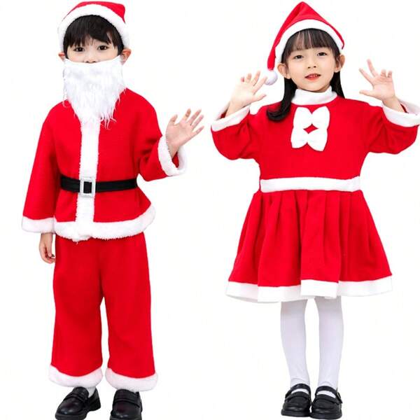 New Children's Christmas Costumes COSplay Set For Boys And Girls, Including Hats, Accessories, Holiday Party Performances, Photography Props, Multiple Sizes To Choose From
