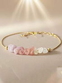 2pcs Natural Stone Bead Bracelet + Necklace Set, Lithium Ore/Strawberry Quartz/Moonstone Boho Jewelry Set, Suitable For Women's Daily Wear - Necklace + Bracelet - View 3