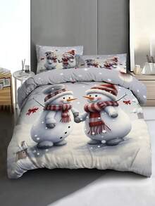 2/3pcs Snowman Christmas Bed Comforter Set, Cute Cartoon Duvet Cover Bed Sheets Set -Bedding Set, With 1 Duvet Cover And 1-2 Pillowcases, King-Size Bedspread, Soft Skin-Friendly Polyester, Machine Washable, Dry Clean,Suitable For Room/Bedroom/Home Decoration.
