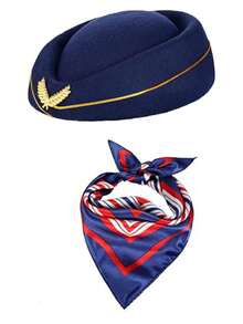 D EXCEED 1/2/3 Pcs Stewardess Hat, Scarf & Airplane Pin Set – Women's Flight Attendant Cosplay Accessories For Halloween, Themed Parties & Costume Events - Multicolor - View 10
