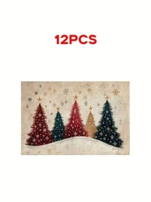 1/4/6/8/12 piezas Individuales para mesa de comedor, individuales con patrón de árboles de Navidad y invierno, individuales antideslizantes/fáciles de limpiar para decoración de mesa de comedor, fiesta y cocina - Caqui - Ver 9