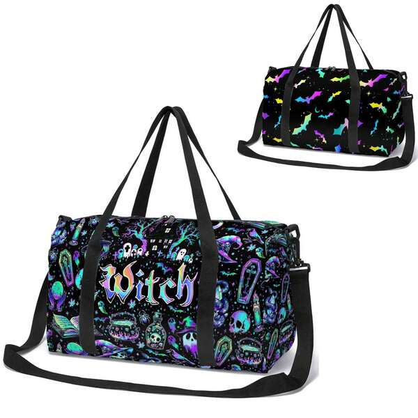 Cool And Exquisite Skull/Bat/Witch Printed Travel Bag, Yoga Bag, Fitness Bag, Suitable For Travel, Festivals, Halloween, Friday, Carrying Daily Necessities, Fitness, Snow, Picnic, Outdoor Sports Handbag Luggage Bag For Business For Vacation Holiday Large Capacity Portable Multifunction Travel Duffel Bag Unisex Weekender Bags