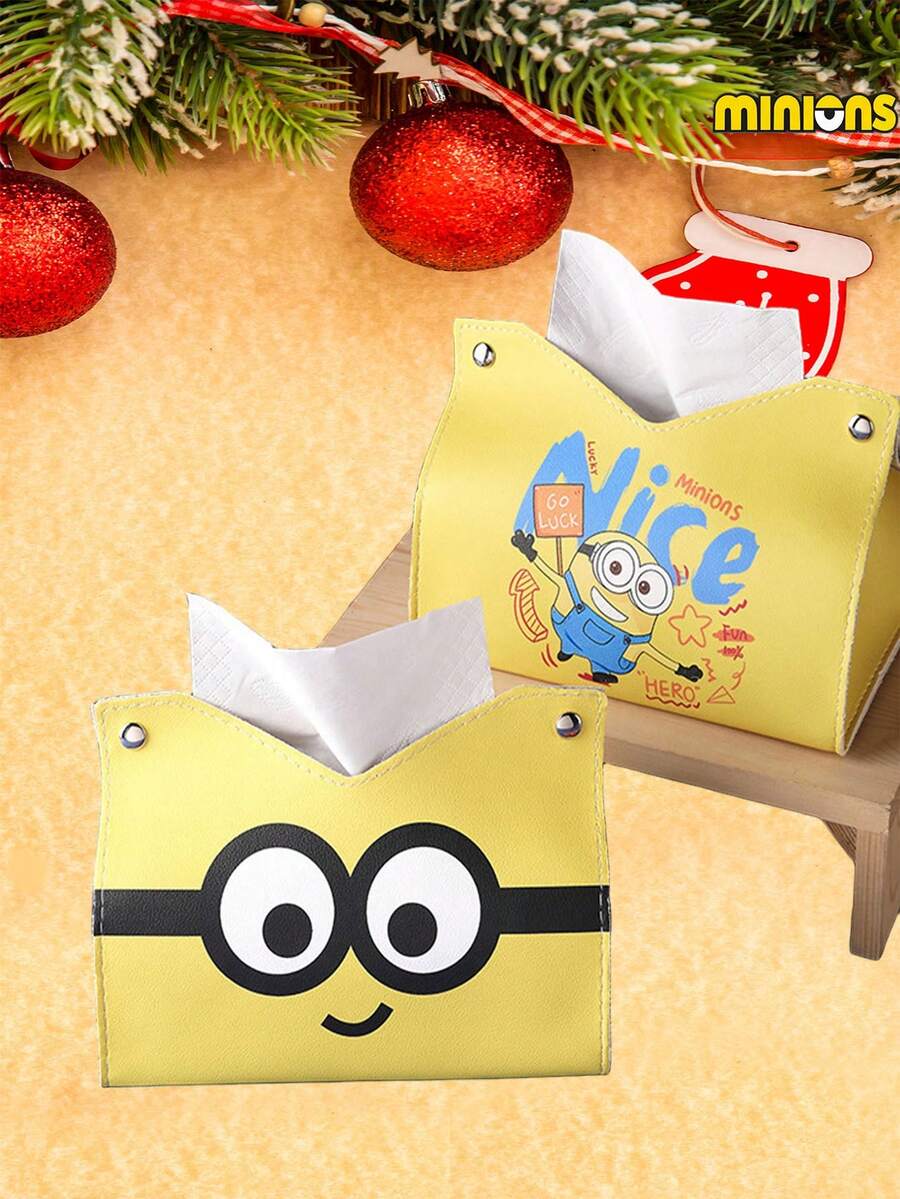 Minions Minions 1pc Medium Capacity Creative Shape Thick Plastic Material Minions Cartoon Tissue Box Yellow Pattern Rectangular Double-Sided Printing Decorative Storage Box Suitable For Desktop Living Room Bedroom Restaurant Office Festive Gift