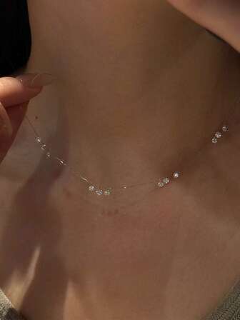 1 pieza Collar con colgante de gota de agua de cristal falso minimalista y elegante, cadena delicada para la clavícula, versátil para el uso diario, gran regalo