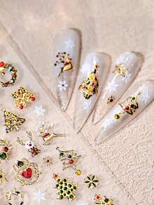 Beautizon Nailartlab 1pc New Shiny Christmas Foil Embossed Nail Art Stickers, Patterns Include Christmas Tree, Reindeer, Snowflake And Other Christmas Elements - Multicolor - View 1