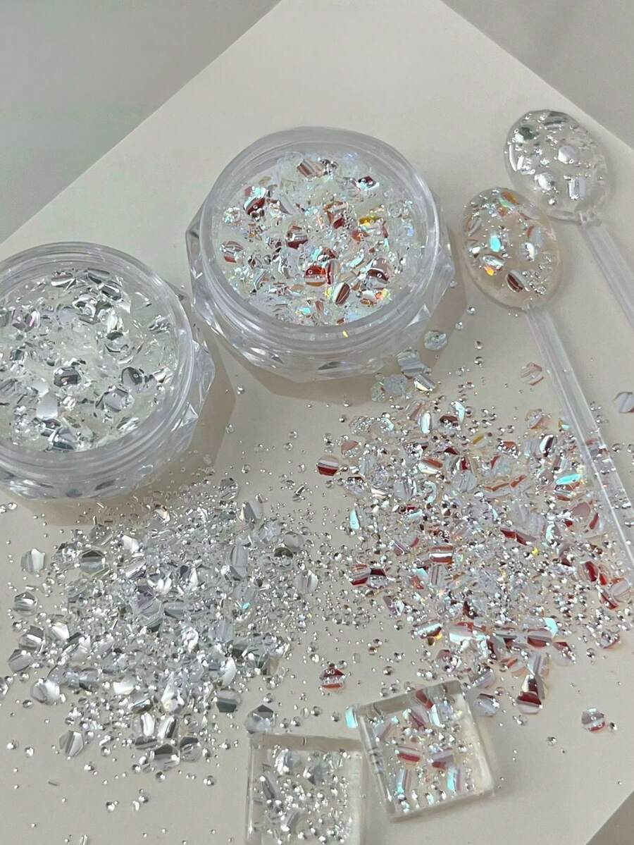 1/2pcs New Hexagon Holographic Sequins, Asymmetrical Iridescent Nail Art Sequins, Nail Charms, DIY Nail Decorations, Nail Accessories