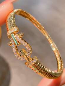 1pc Fashion Personalized Nail Bangle Bracelet For Women, Inlaid Synthetic Zirconia, Elegant Minimalist Style, Versatile Daily Accessory, Hot Selling