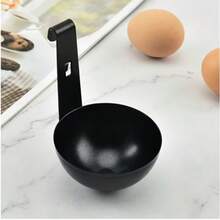 Vaporera de huevos de acero inoxidable con mango negro - Herramienta de cocción rápida y fácil para huevos cocidos blandos, accesorio de cocina compacto para uso doméstico