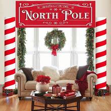 1 pieza Tela de fondo rojo navideño, rojo navideño, Polo Norte, patrón de copos de nieve, para decoración del hogar, decoración del porche, decoración al aire libre, decoración de fiesta de Navidad, decoración con tema ártico, regalos de Navidad, Feliz Navidad, regalo de Año Nuevo 2026