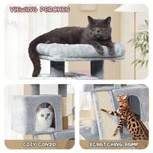 Cat Tree, 34 Inch Cat Tree Tower With 2 Cat Condo, Cat Tower With Scratching Post & Sisal-Covered Scratching Board, Cat Climbing Tower, Cat Tree For Indoor Cats - 淺灰色 - 查看 7