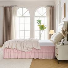 VOLTITO Multi-Layer Ruffle Bed Skirt 16 Inch Drop, 2 Layer Elastic Wrap Around Bed Skirts For Twin Full Queen King CK Size Bed, Easy To Install Dust Ruffle, Machine Washable Soft Fabric, Double Layers Bedskirt - Sương mù hồng - Xem 5