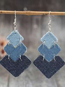 1pc Fashionable Women's Earrings With Geometric Patchwork PU Leather Design - Multicolor - View 5