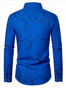 Men's Formal Party All-Over Print Long Sleeve Shirt - Royal Blue - View 3
