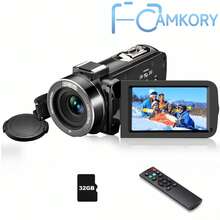 Cámara de video CAMKORY Cámara digital Grabadora de video Full HD 1080P 36MP Pantalla LCD de 3.0 pulgadas con rotación de 270 grados Zoom digital 16X Cámara grabadora con tarjeta SD de 32GB