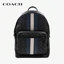 COACH\ West 35 Classic Monogram Blue & White Striped Large Capacity Backpack, Cowhide Leather, Large Size, Black & Grey, Men's Backpack 3001QBOH0 - Black - View 2